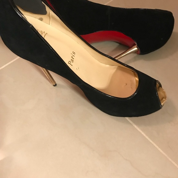 Christian Louboutin Black Suede Peep Toe Pumps - Picture 4 of 8